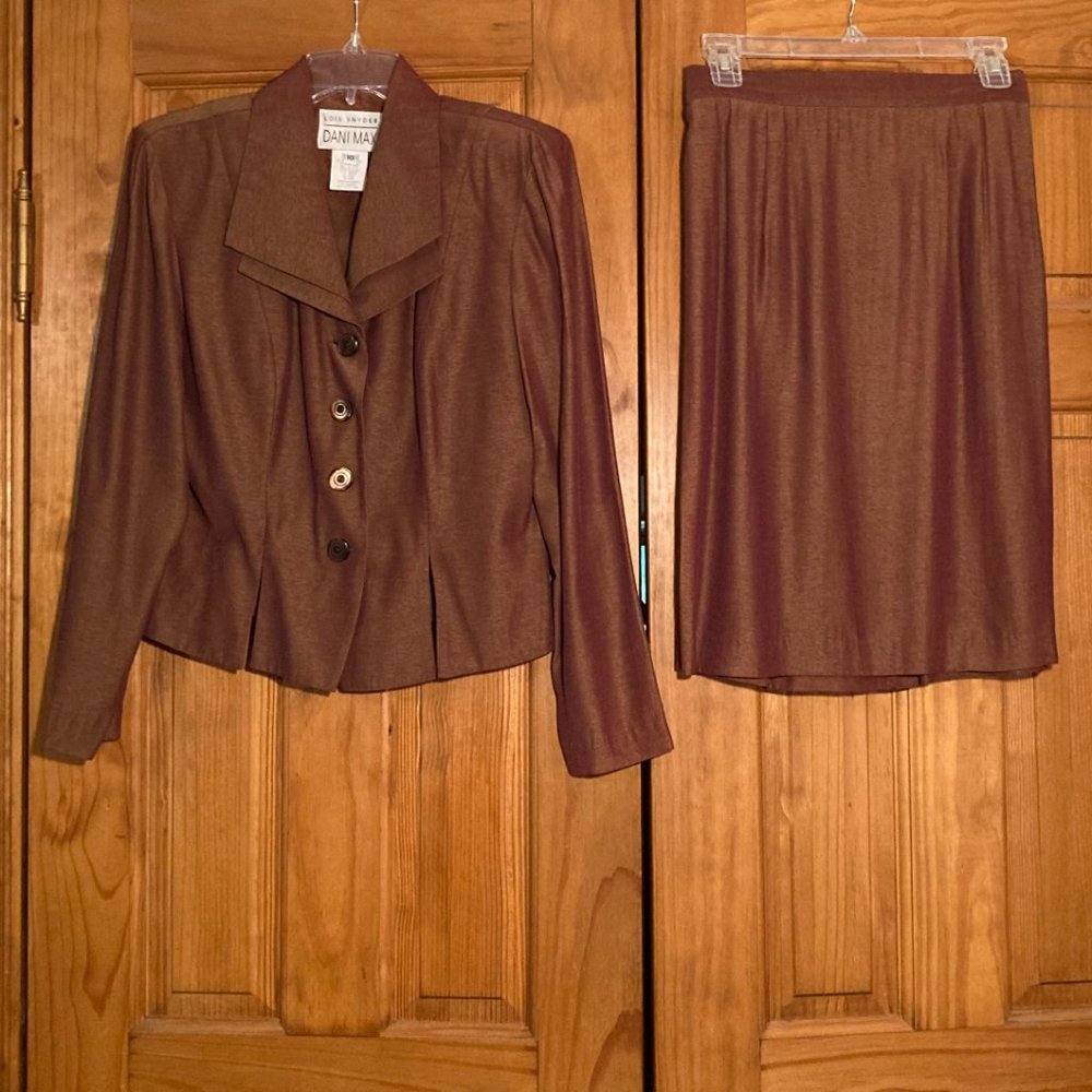 NWOT Dani Max Lois Snyder Vintage 80s Skirt Suit Set Brown Size 10